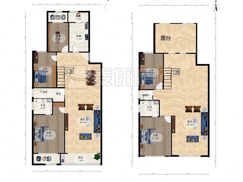 上地西里5室3厅3卫258㎡南北1760万