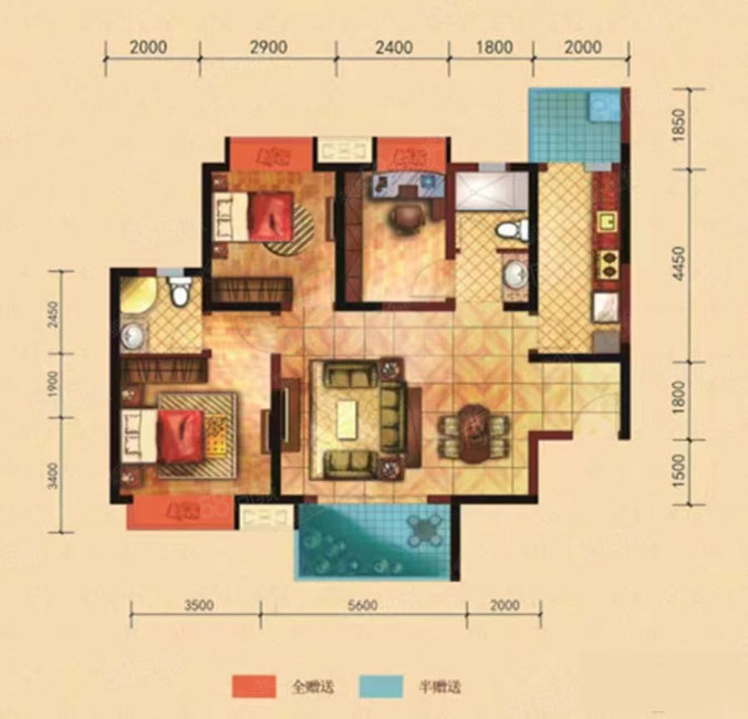 丽月林语北区4室2厅3卫195㎡南北125万