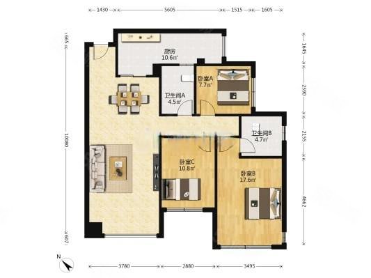 上河湾二期3室2厅2卫100㎡南北65.8万