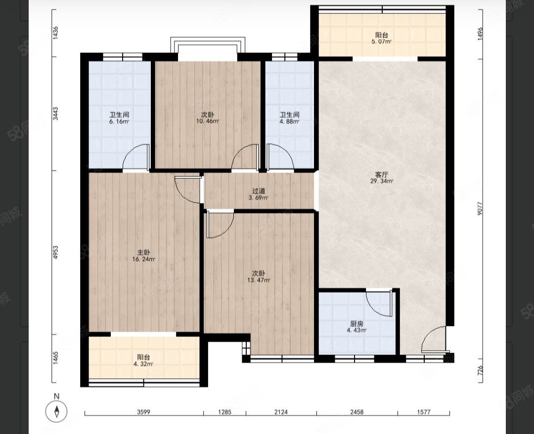 旭景兴园3室2厅2卫142.02㎡南北172万