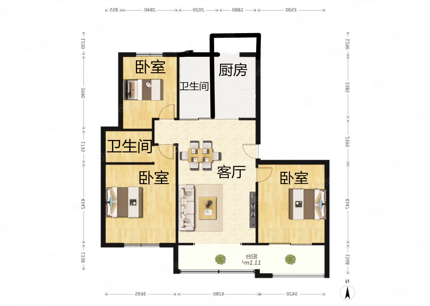 观阳名邸3室2厅1卫141㎡南北152.8万