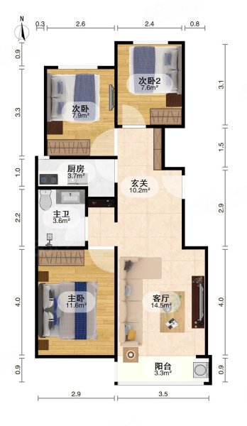 永定河孔雀城剑桥郡(九期)3室2厅1卫89.03㎡南北71万