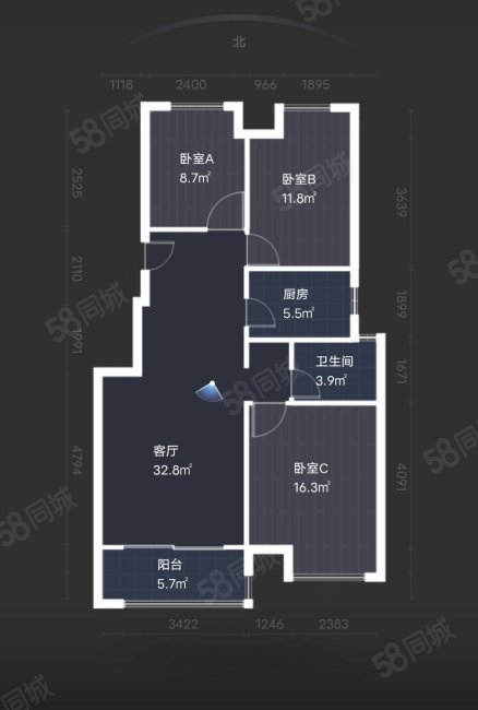 御山河3室2厅1卫99㎡南85万