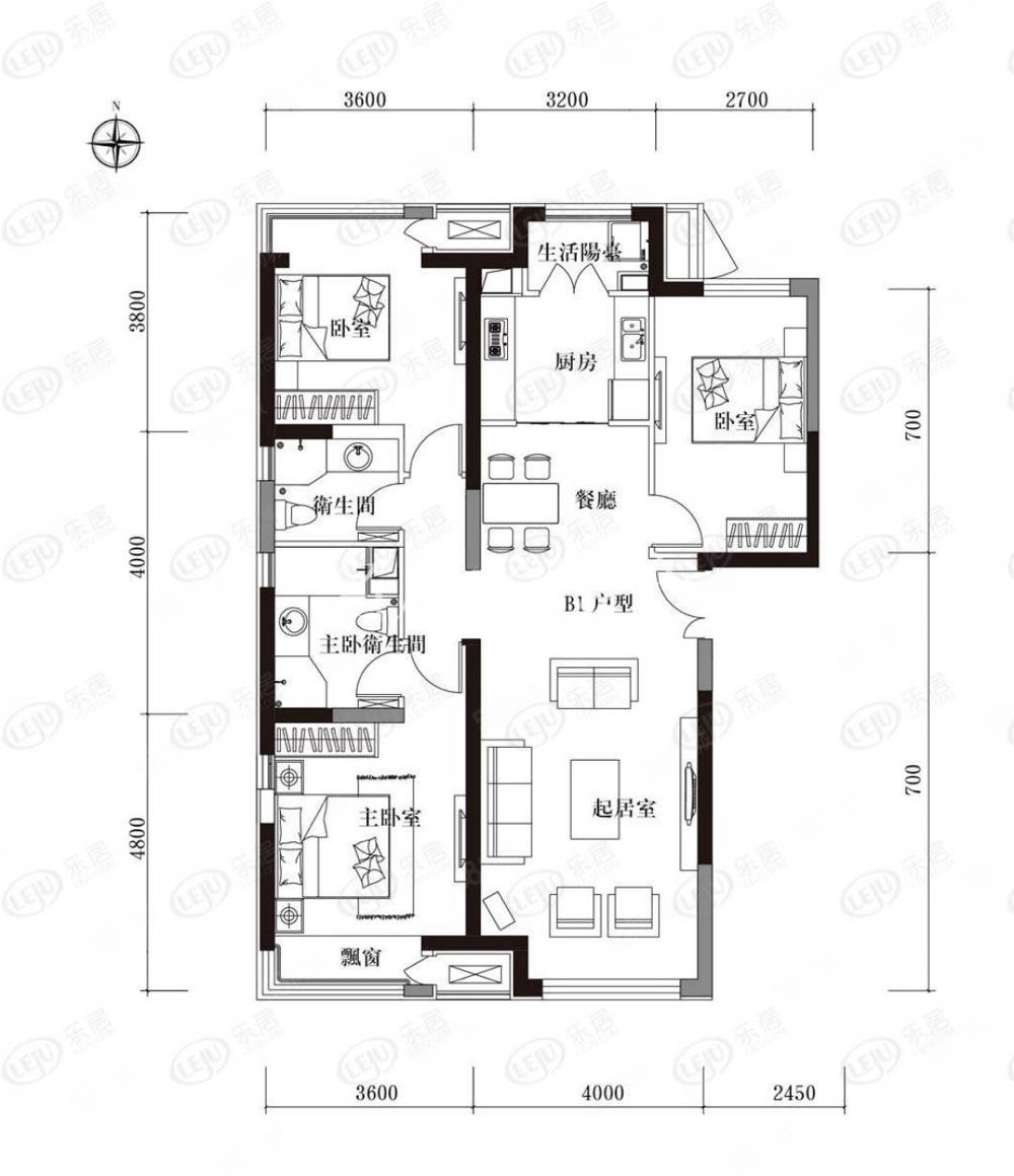 时代名苑3室2厅2卫135㎡南北79.8万