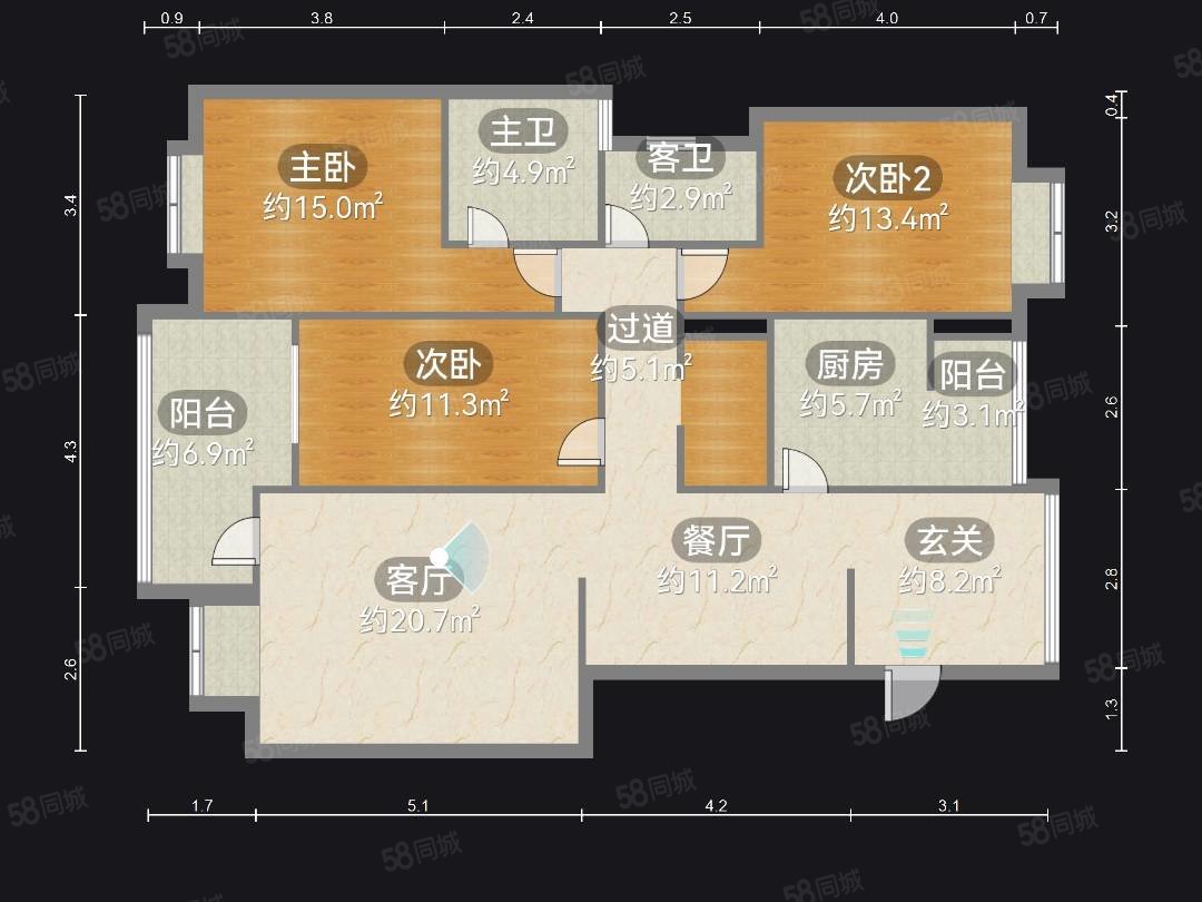 天通名城3室2厅2卫132㎡南北73万