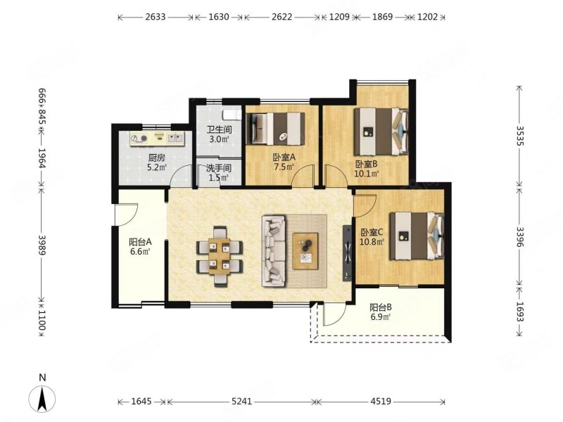 格凌兰3室2厅1卫81.81㎡南108万