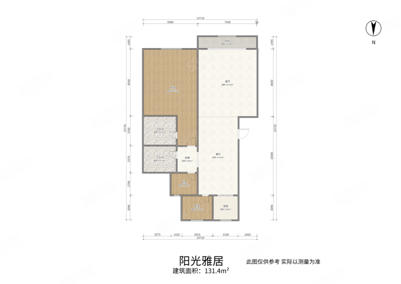 阳光雅居3室2厅2卫131.4㎡南北97万