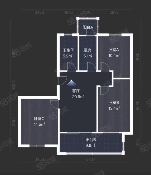 兴石花园3室1厅1卫114㎡南北115万