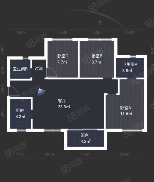 金科天宸(A区)3室2厅2卫89.37㎡南北120万