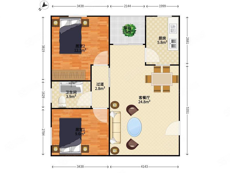 耀荣园2室2厅1卫72㎡南北499万