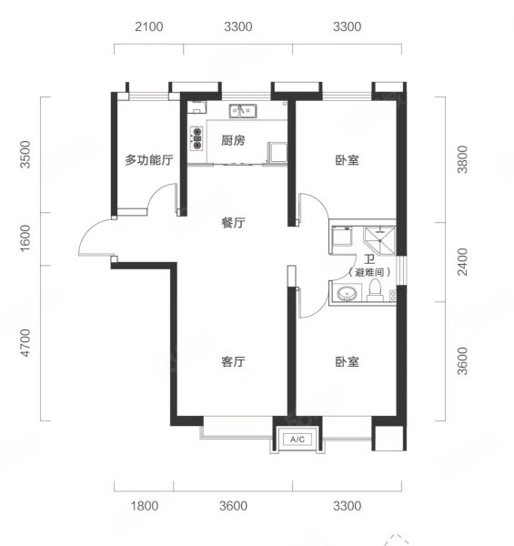 中集一英里3室2厅1卫103㎡南北71万