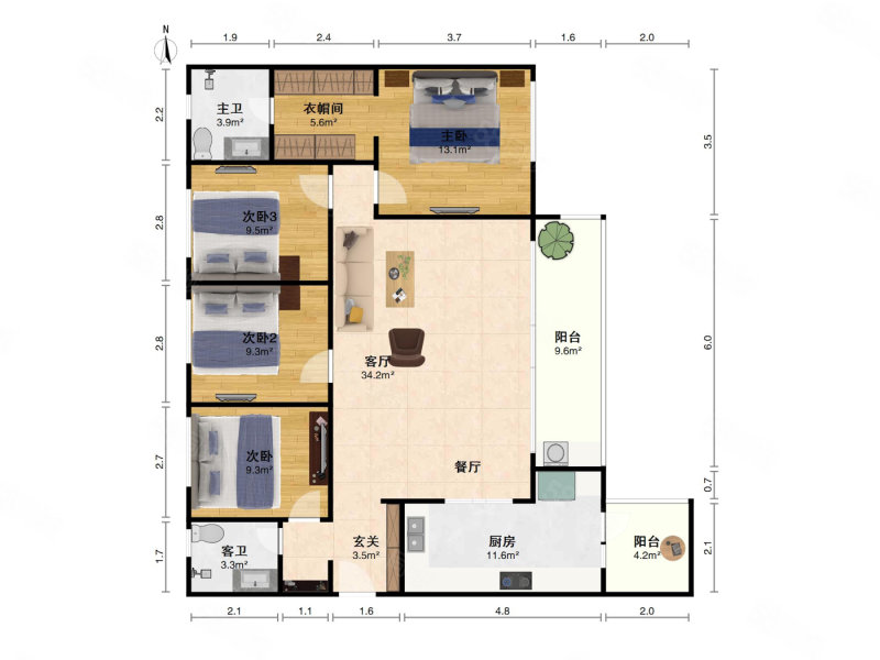 万科翡翠公园4室2厅2卫122.98㎡南258万