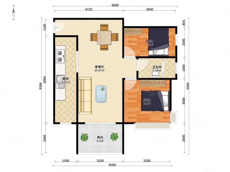 外环路36号小区2室2厅1卫76㎡南北29.8万