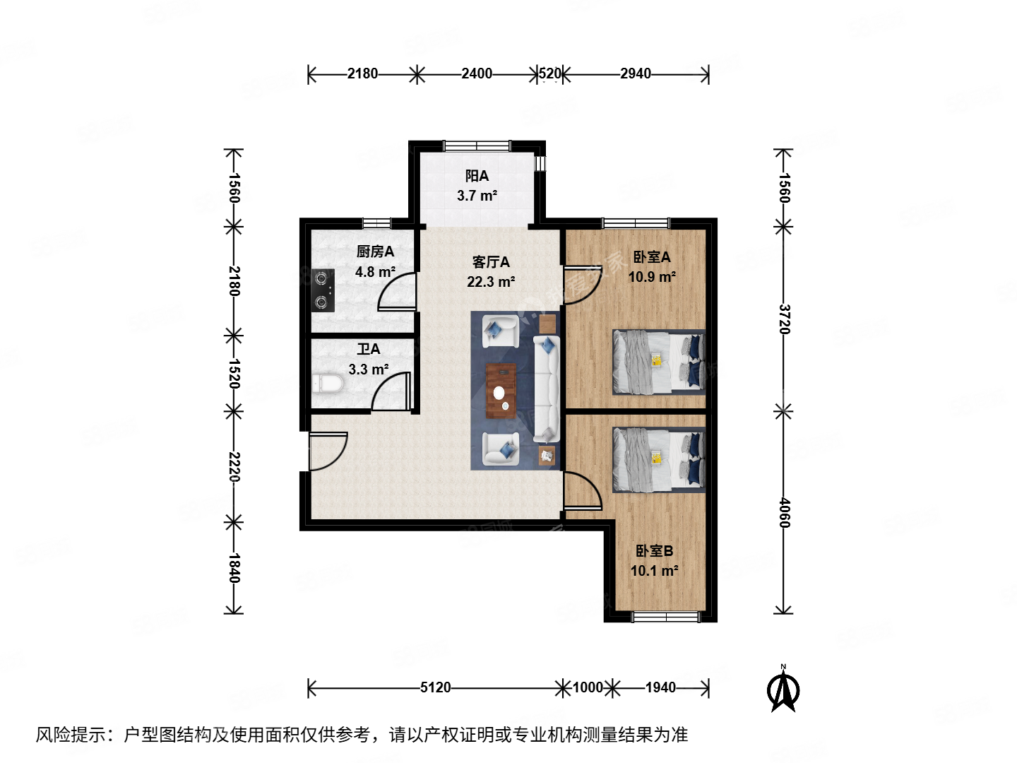 望壇新苑(3號院)2室1廳1衛(wèi)73.65㎡南北498萬