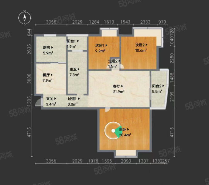 利港银河新城3室2厅2卫126.94㎡南北188万