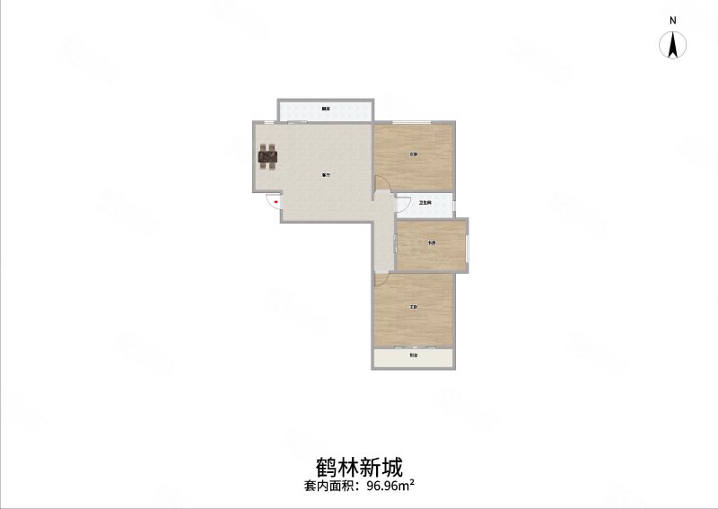 鹤林新城3室2厅1卫96.96㎡东南190万