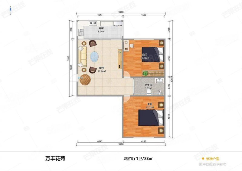 万丰花苑2室1厅1卫81.91㎡南北80万