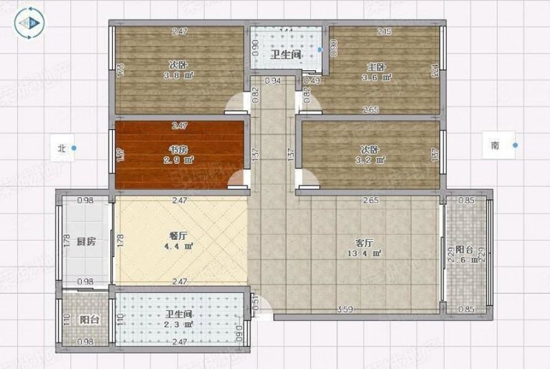 云大小区4室2厅2卫132.85㎡南北132万