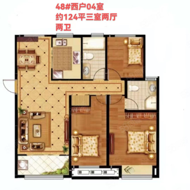 港利上城国际3室2厅2卫124㎡南北95万