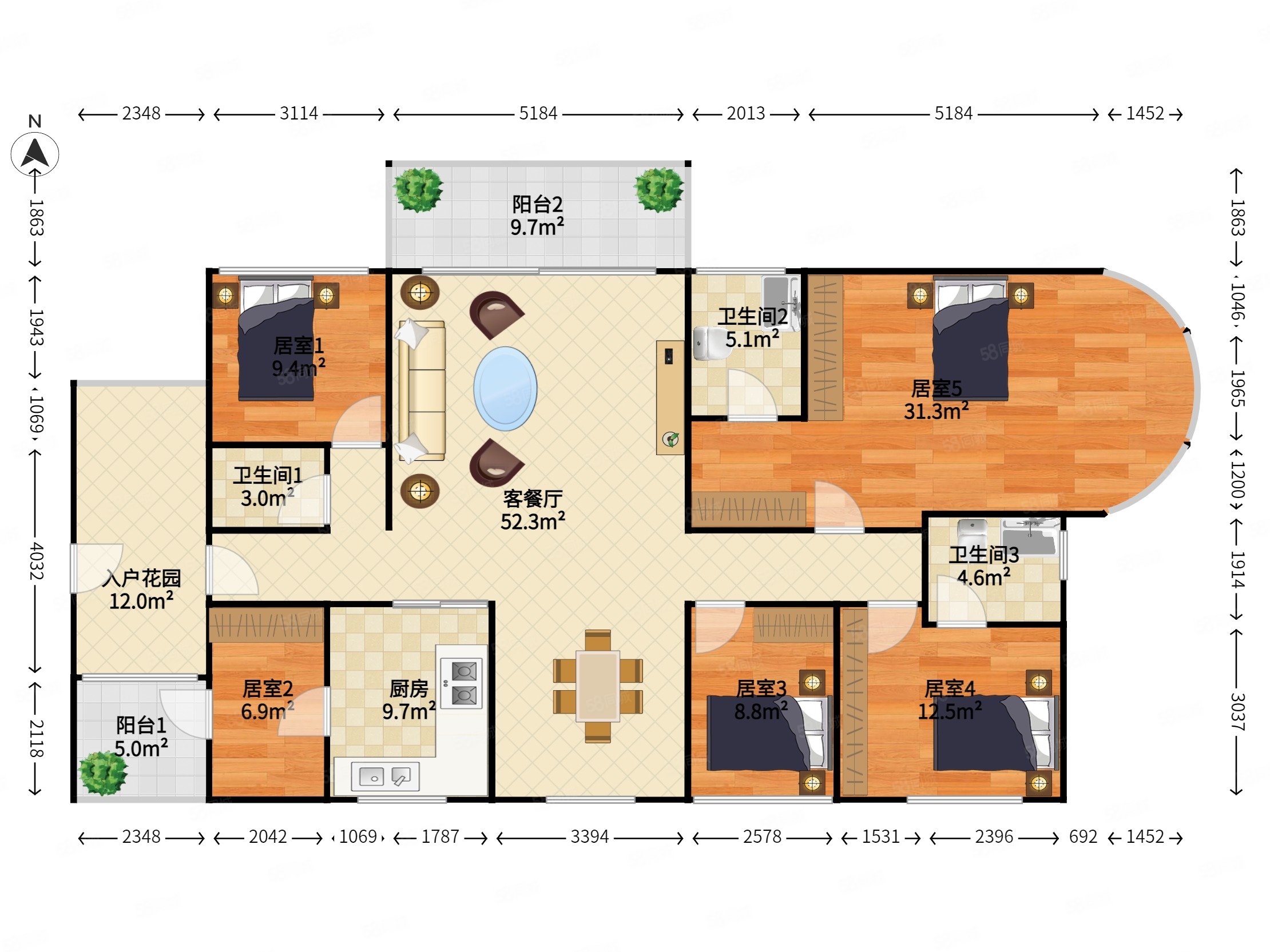 中信星光名庭大花园社区5房户型看花园泳池安静
