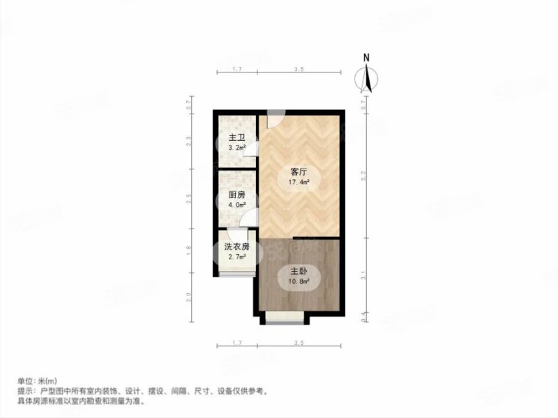 央央春天1室1厅1卫54.36㎡南北125万