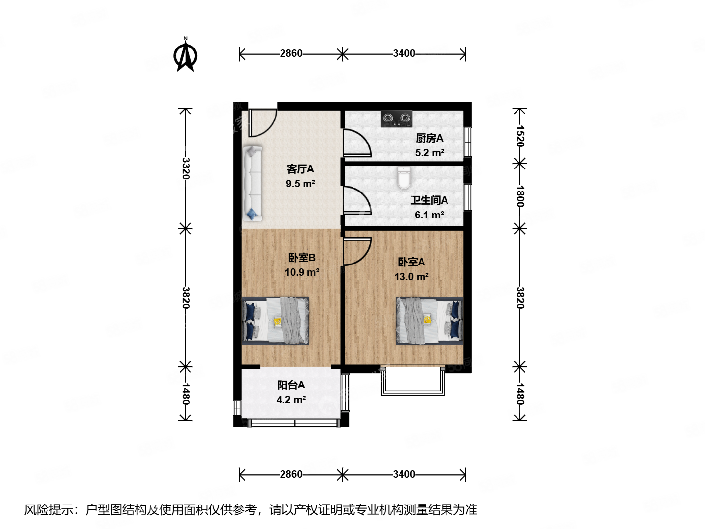 玉橋北里2室1廳1衛(wèi)57.9㎡東南145萬