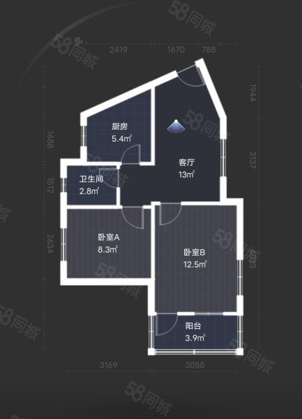 双东坊社区(翠柏路)2室1厅1卫56.48㎡南108万