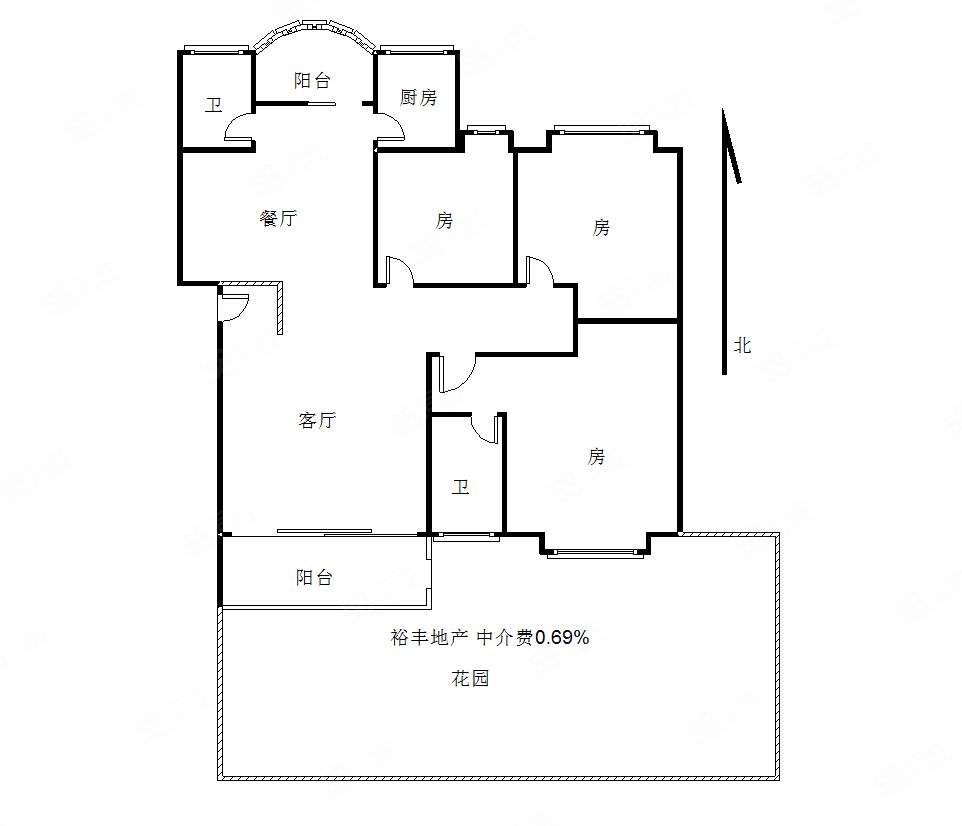 恒福湖景湾3室2厅2卫123.11㎡南北223万