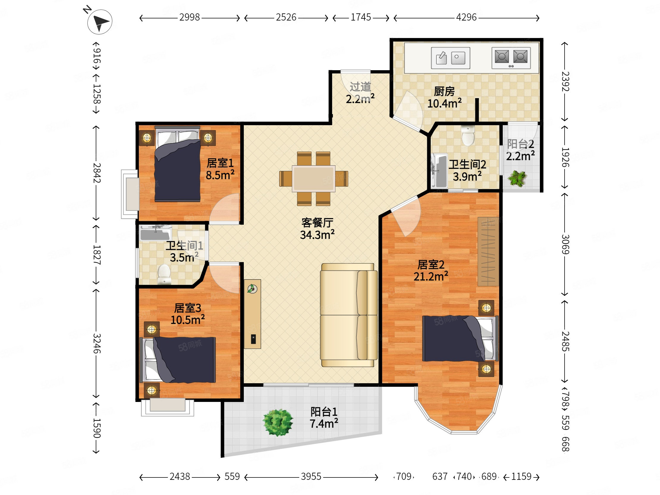 冠城世家3室2厅2卫118.88㎡东南720万