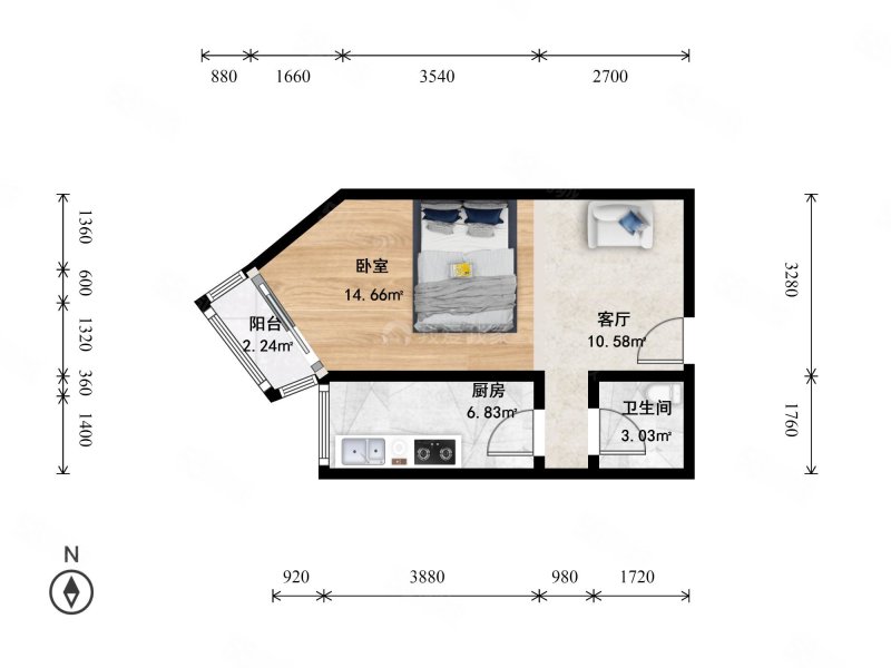 仓南胡同14号院1室1厅1卫45.1㎡西南620万