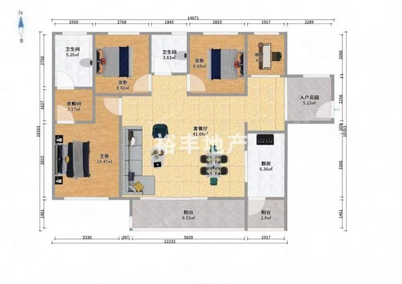 万达海公馆4室2厅2卫132㎡南北106万