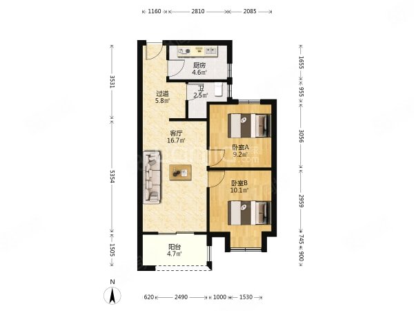 新城华庭2室2厅1卫67.05㎡南49万