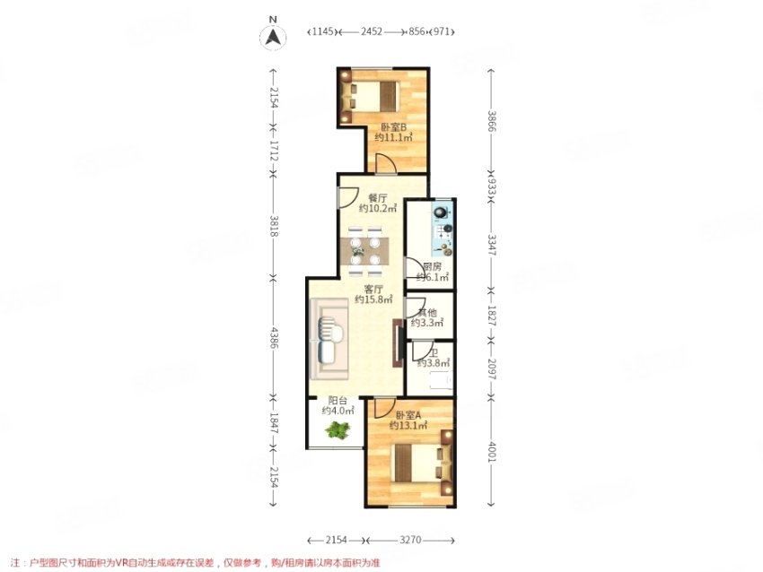 北京合院2室1厅1卫89㎡南北355万