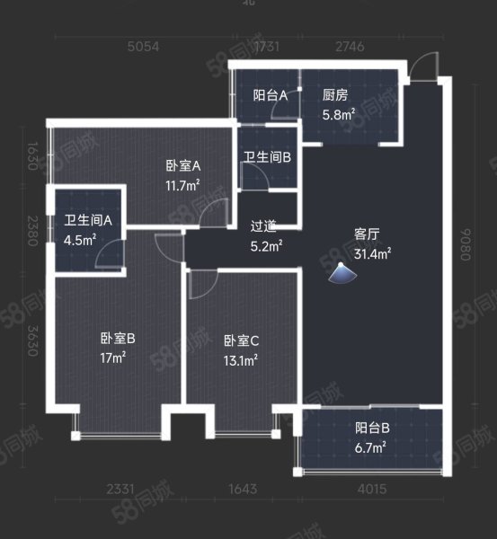 碧玉园3室2厅1卫122㎡南北57万