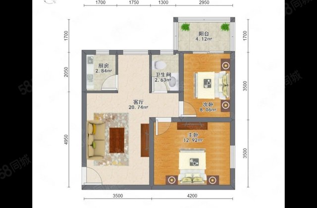 九里堤中路52号院2室1厅63.55㎡80万二手房图片