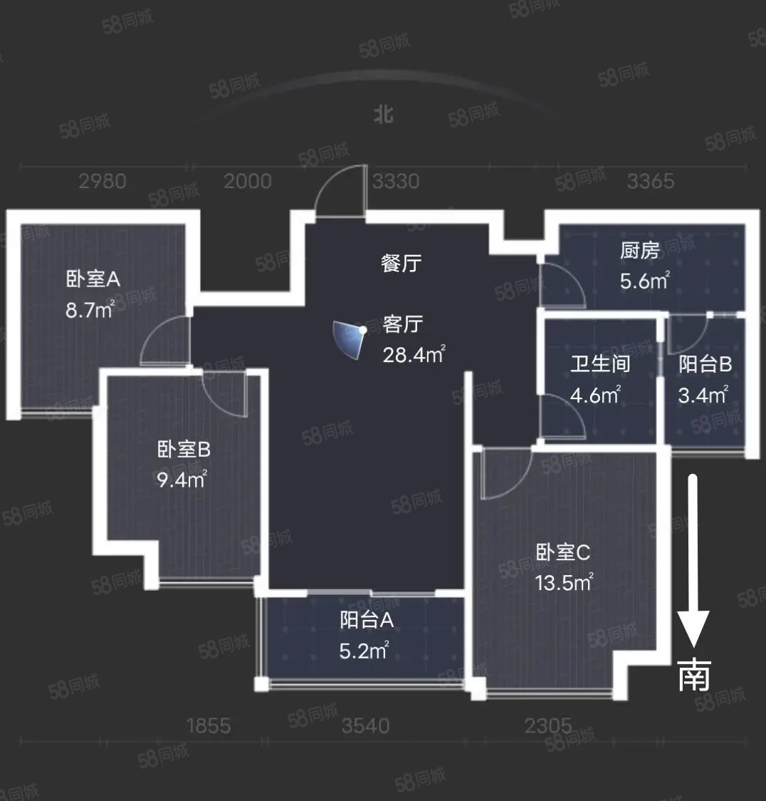 武汉恒大帝景3室2厅1卫104.81㎡南北108万