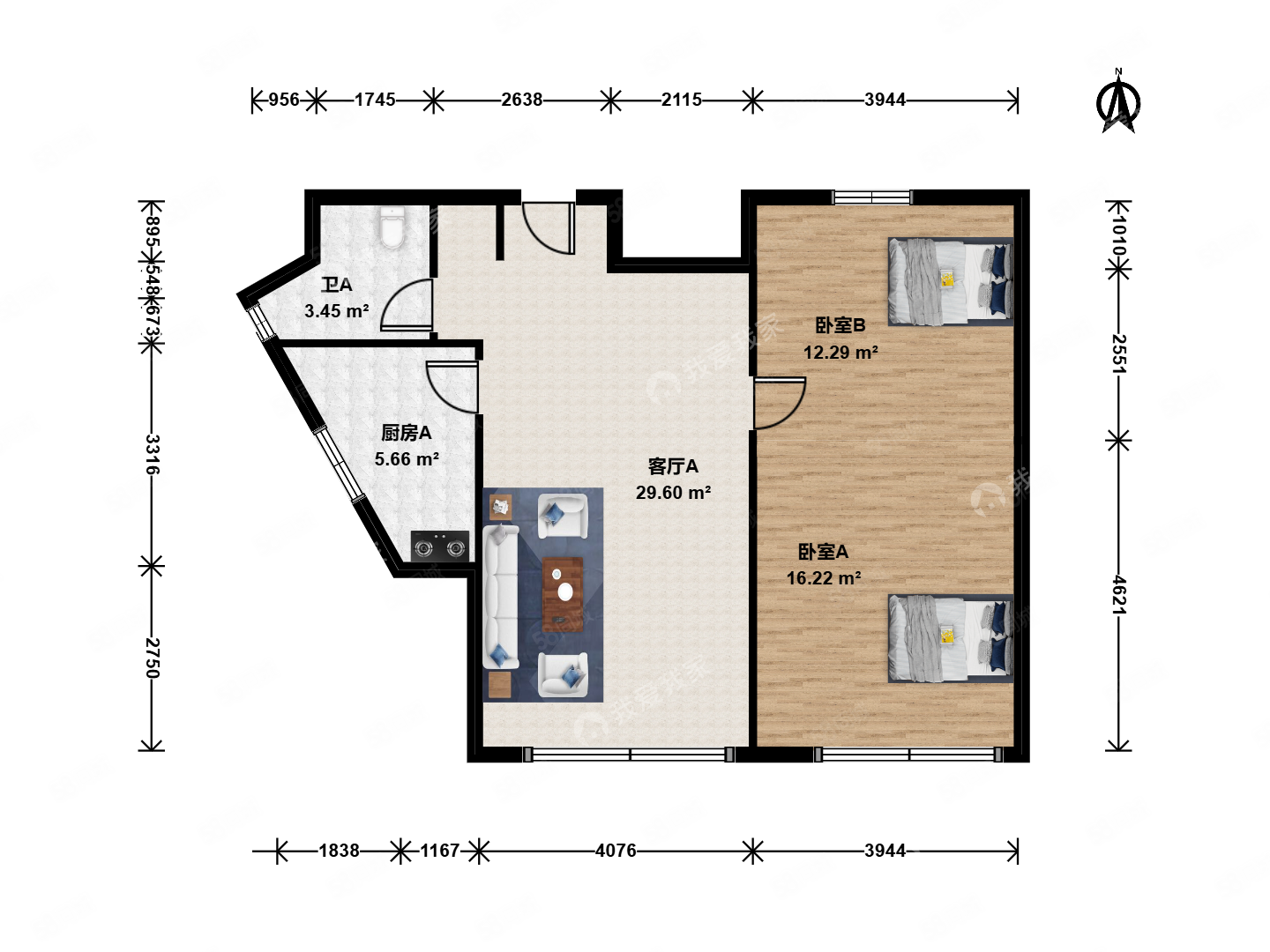 前門前小區(qū)2室1廳1衛(wèi)89.19㎡南北850萬