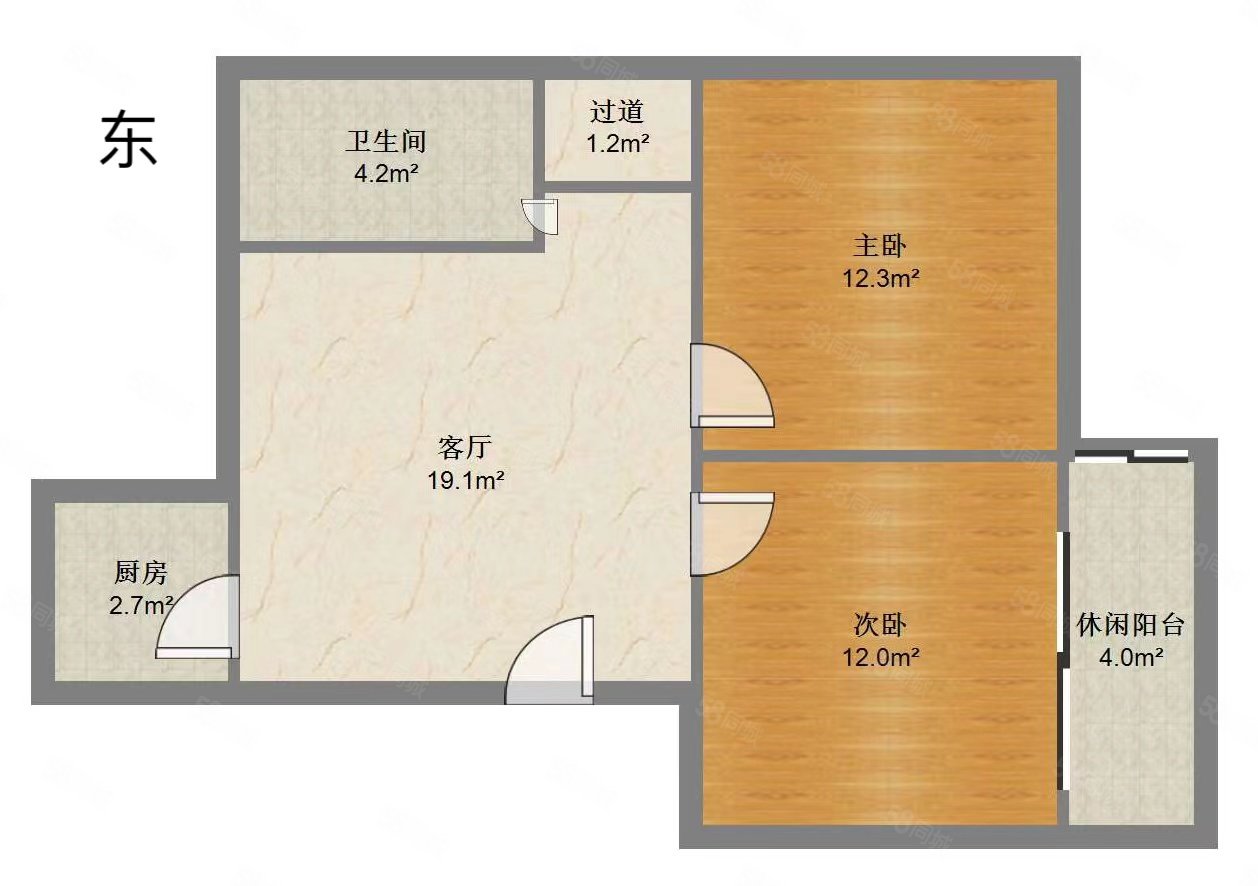 虹桥新村2室2厅1卫66㎡南北75万