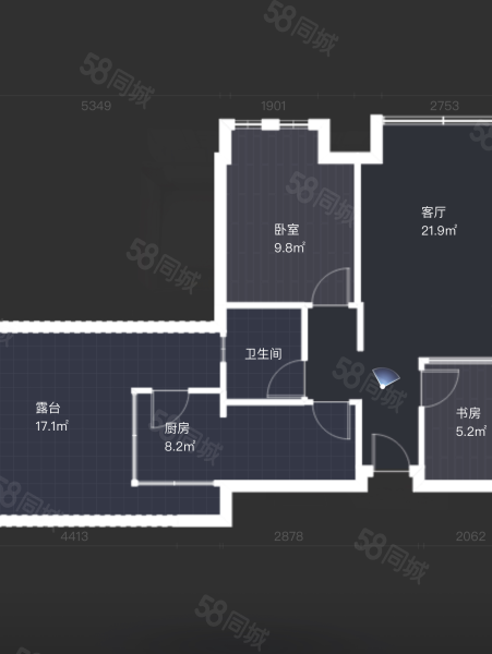 欧郡C区2室1厅1卫60.07㎡南北56万