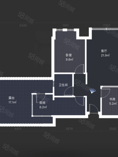 欧郡C区2室1厅1卫60.07㎡南北56万