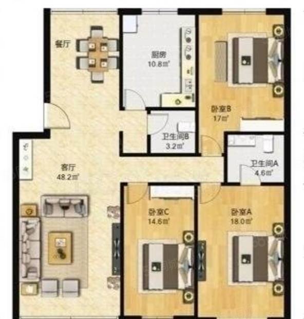 同信世博院3室2厅1卫100㎡南北68万