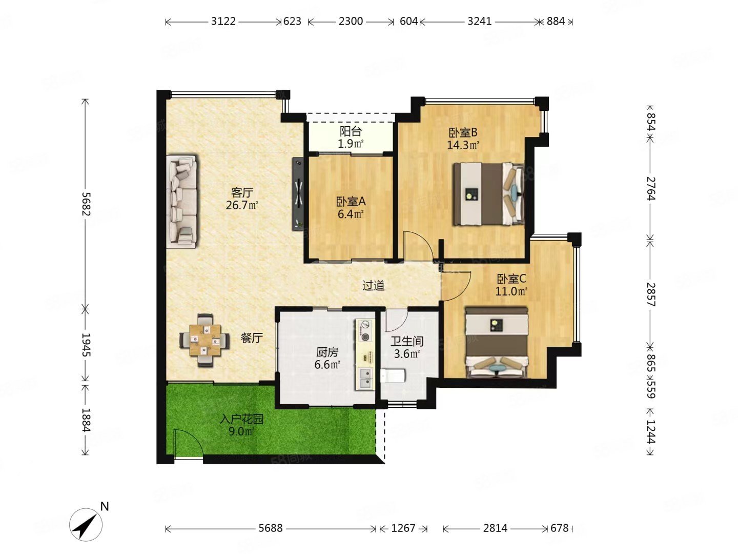 华发四季3室2厅1卫90.21㎡东北437.9万