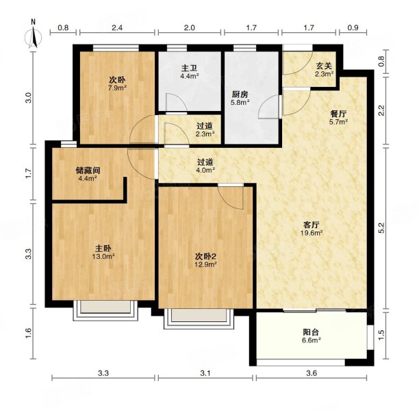 万科公园里3室2厅1卫99㎡南北109万