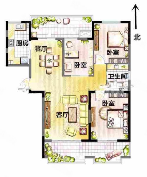 宋都美域锦园3室2厅1卫128.52㎡南北615万