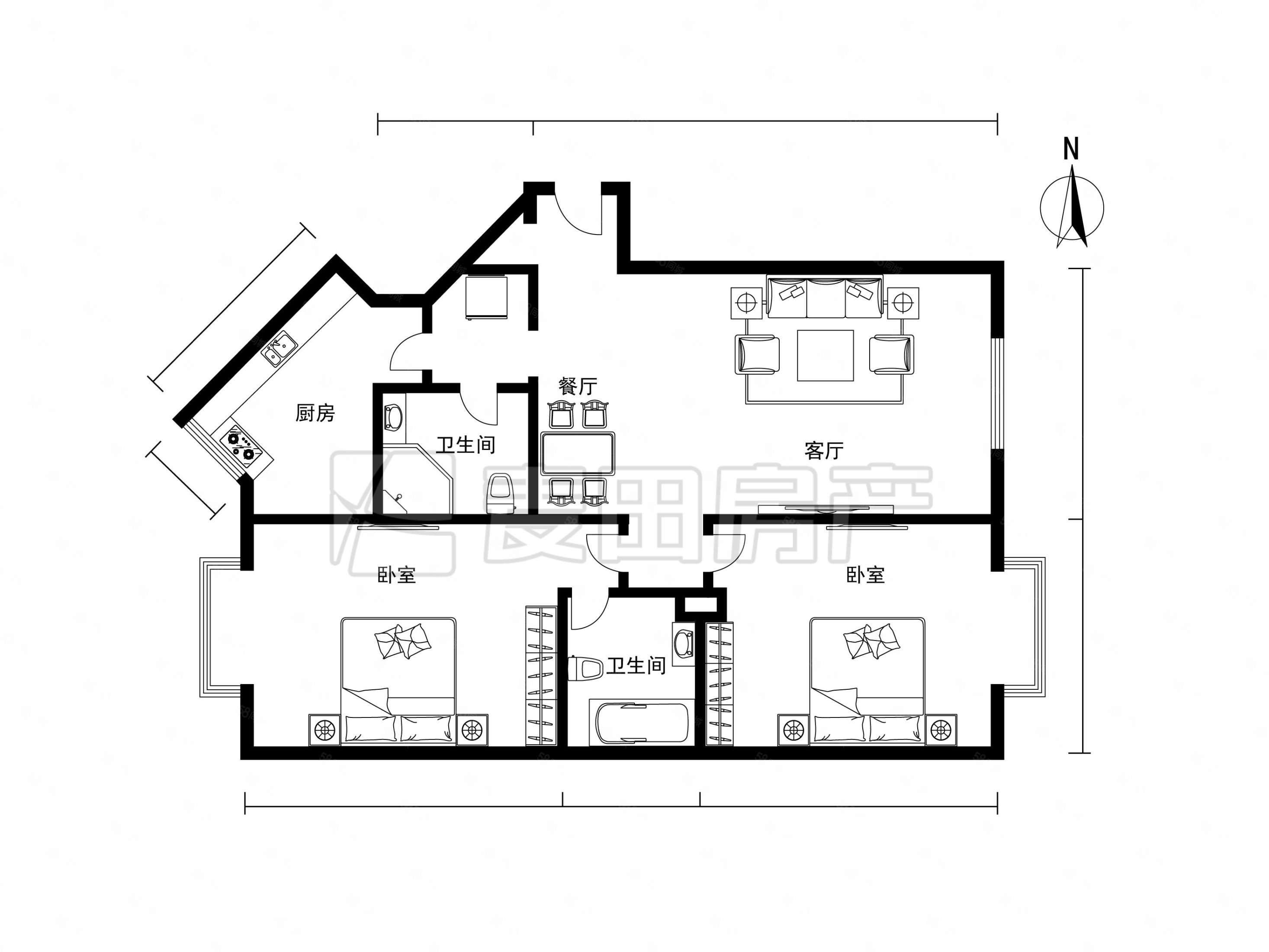 2室2厅金港国际精装修
