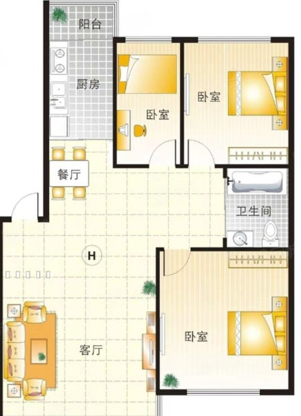 海桥家园3室1厅2卫137㎡南北76.8万