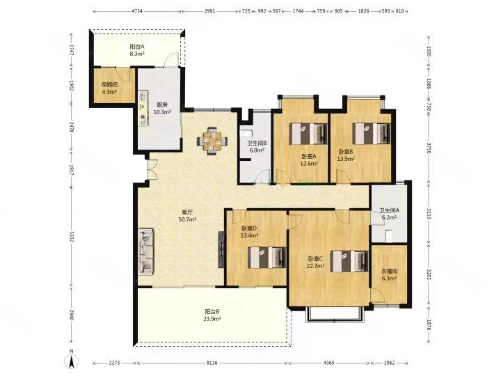 四川成都高新西区百草路皇冠国际花涧洋房南北方向4室2厅2卫143.09㎡总价248万