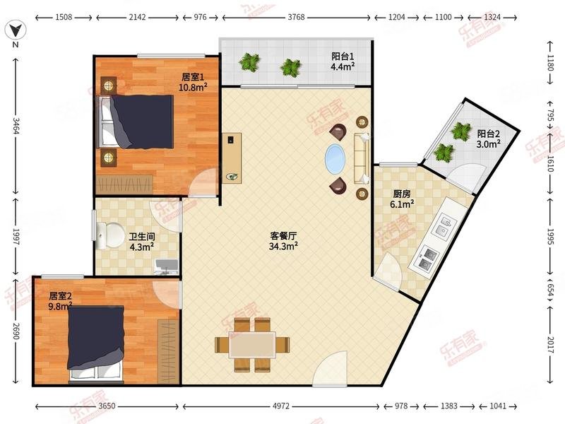 麒麟花园2室2厅1卫80㎡南北713万