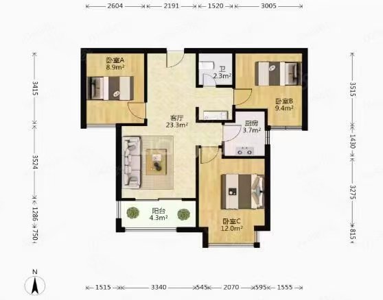 【10图】泰和花园2楼,南北通透户型方正带车库,泰和花园(河东)-临沂58