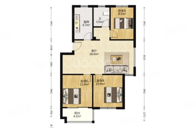 金色假日3室2厅89.01㎡48万二手房图片